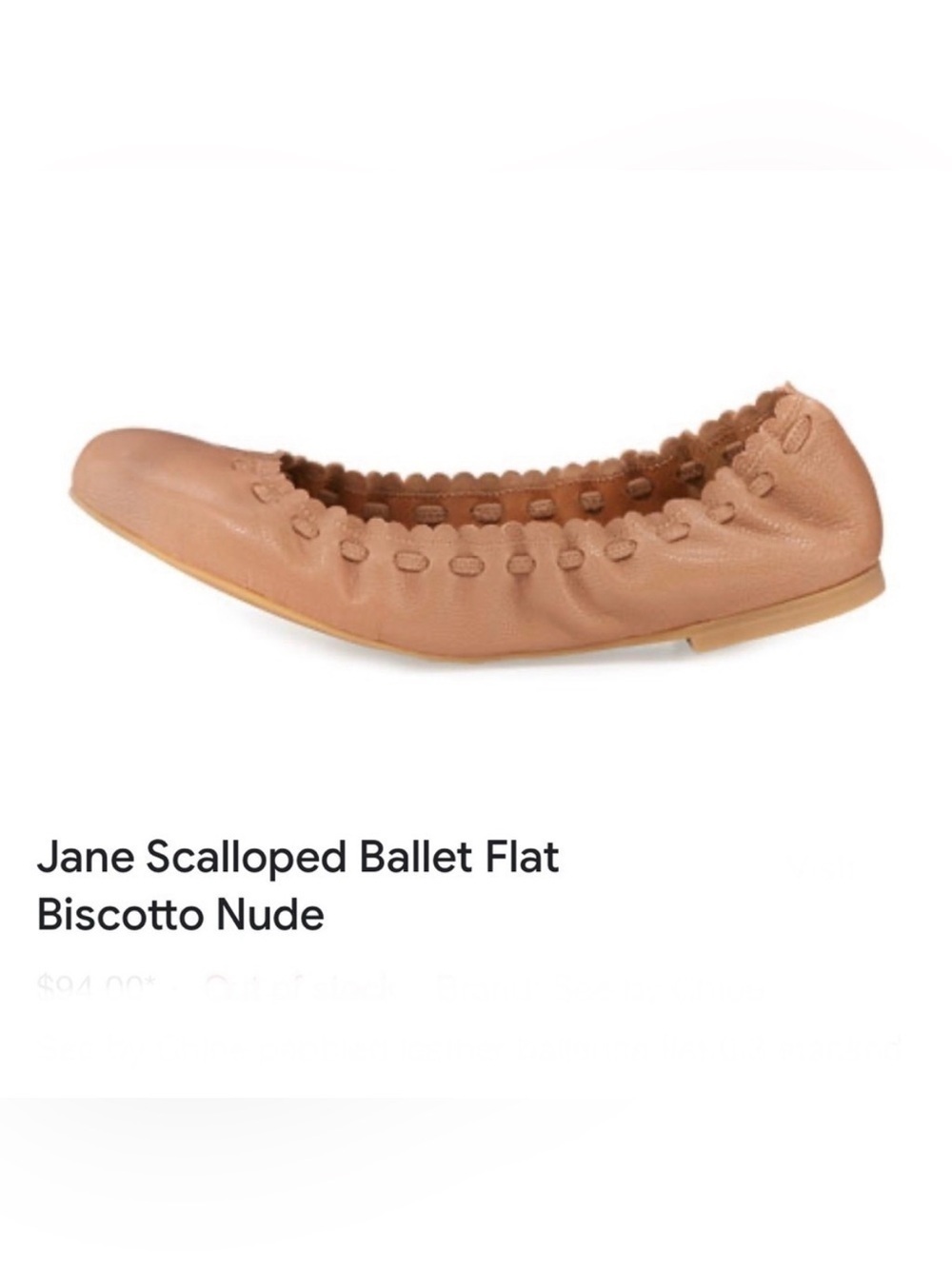 SEE BY CHLOE JANE SCALLOPED BALLET FLAT NUDE Size 40